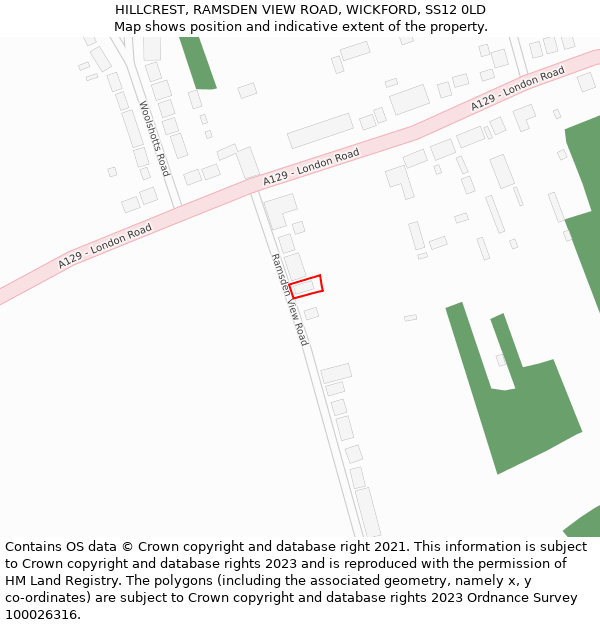 HILLCREST, RAMSDEN VIEW ROAD, WICKFORD, SS12 0LD: Location map and indicative extent of plot