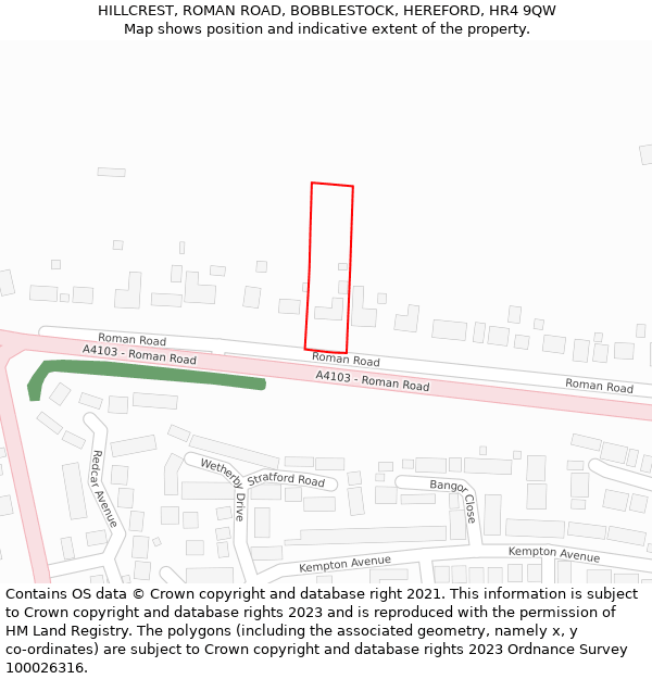 HILLCREST, ROMAN ROAD, BOBBLESTOCK, HEREFORD, HR4 9QW: Location map and indicative extent of plot