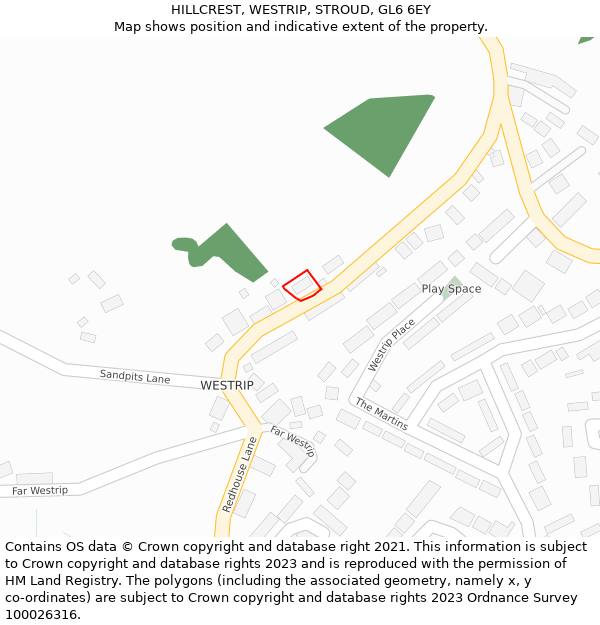 HILLCREST, WESTRIP, STROUD, GL6 6EY: Location map and indicative extent of plot