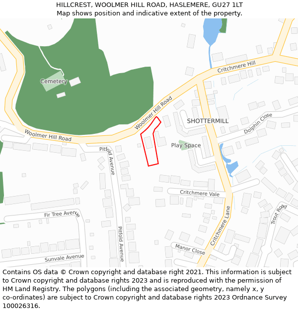 HILLCREST, WOOLMER HILL ROAD, HASLEMERE, GU27 1LT: Location map and indicative extent of plot