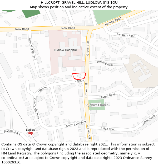 HILLCROFT, GRAVEL HILL, LUDLOW, SY8 1QU: Location map and indicative extent of plot