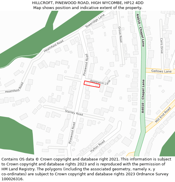 HILLCROFT, PINEWOOD ROAD, HIGH WYCOMBE, HP12 4DD: Location map and indicative extent of plot