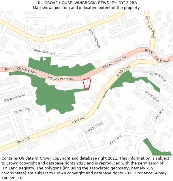 HILLGROVE HOUSE, WINBROOK, BEWDLEY, DY12 2BA: Location map and indicative extent of plot