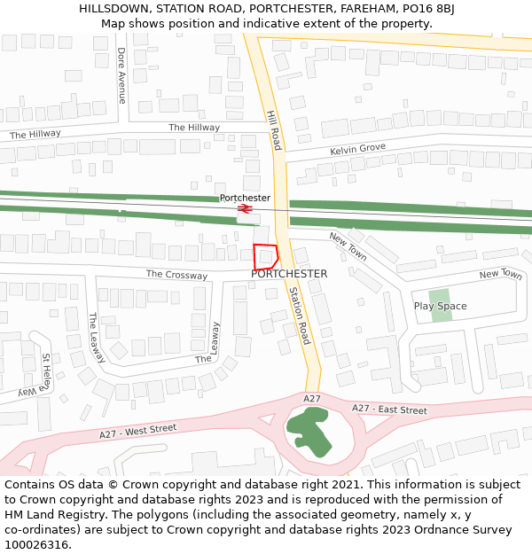 HILLSDOWN, STATION ROAD, PORTCHESTER, FAREHAM, PO16 8BJ: Location map and indicative extent of plot