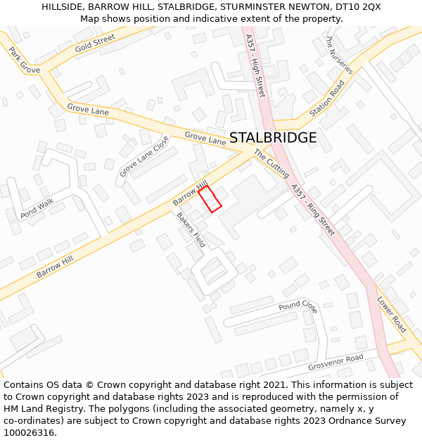 HILLSIDE, BARROW HILL, STALBRIDGE, STURMINSTER NEWTON, DT10 2QX: Location map and indicative extent of plot