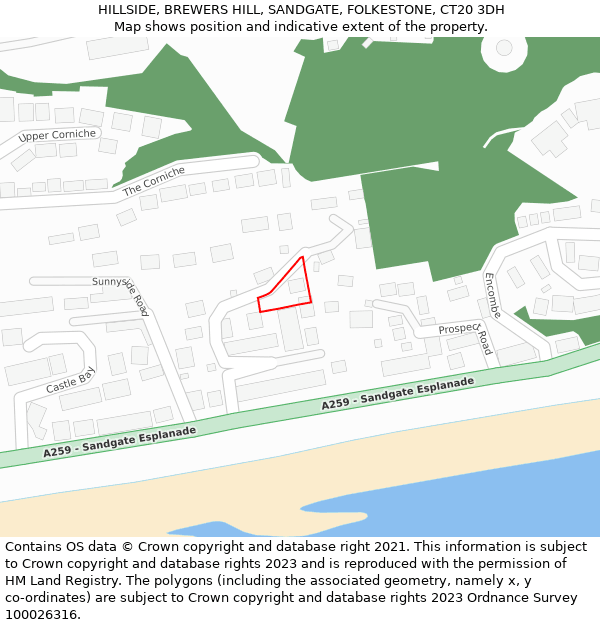 HILLSIDE, BREWERS HILL, SANDGATE, FOLKESTONE, CT20 3DH: Location map and indicative extent of plot