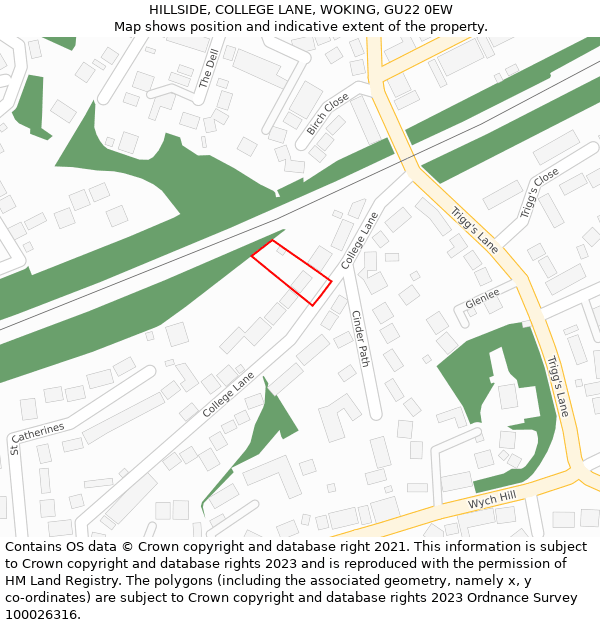 HILLSIDE, COLLEGE LANE, WOKING, GU22 0EW: Location map and indicative extent of plot