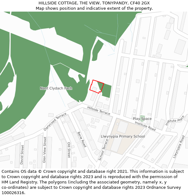 HILLSIDE COTTAGE, THE VIEW, TONYPANDY, CF40 2GX: Location map and indicative extent of plot