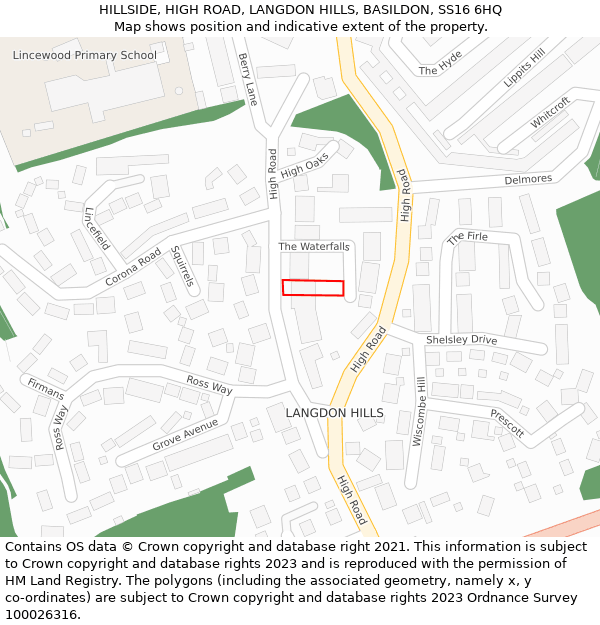 HILLSIDE, HIGH ROAD, LANGDON HILLS, BASILDON, SS16 6HQ: Location map and indicative extent of plot