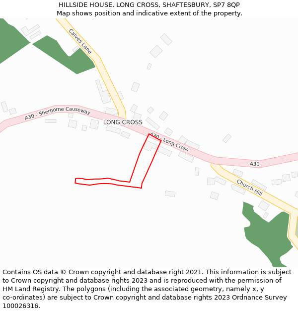 HILLSIDE HOUSE, LONG CROSS, SHAFTESBURY, SP7 8QP: Location map and indicative extent of plot