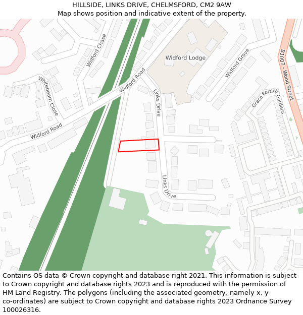 HILLSIDE, LINKS DRIVE, CHELMSFORD, CM2 9AW: Location map and indicative extent of plot