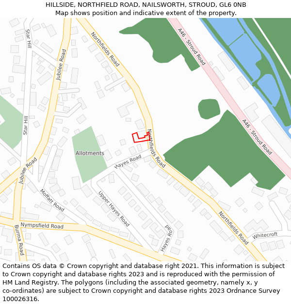 HILLSIDE, NORTHFIELD ROAD, NAILSWORTH, STROUD, GL6 0NB: Location map and indicative extent of plot