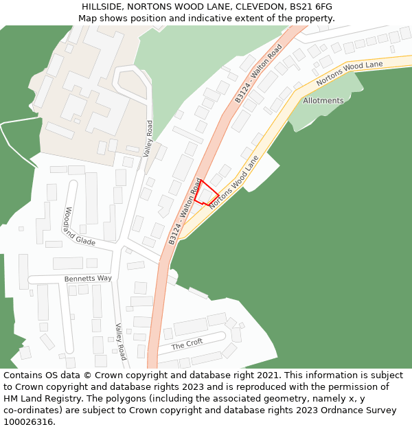 HILLSIDE, NORTONS WOOD LANE, CLEVEDON, BS21 6FG: Location map and indicative extent of plot