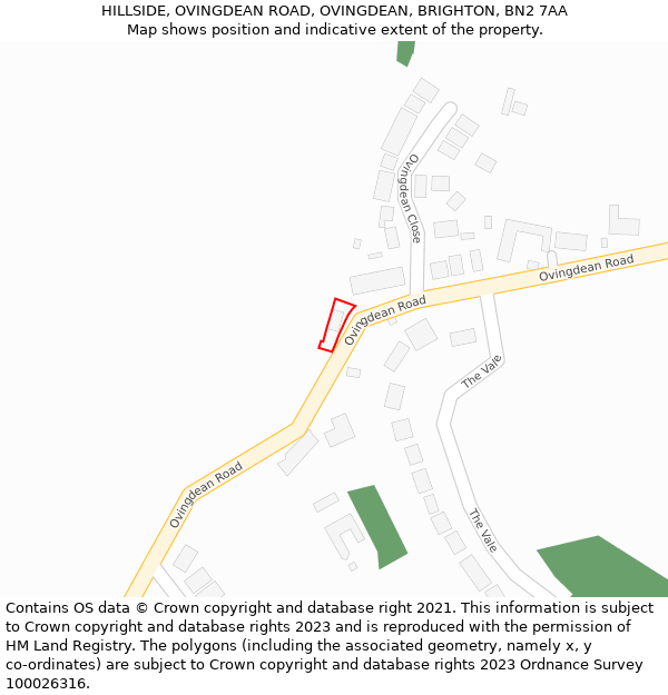 HILLSIDE, OVINGDEAN ROAD, OVINGDEAN, BRIGHTON, BN2 7AA: Location map and indicative extent of plot