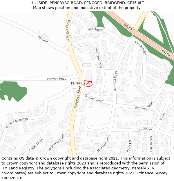 HILLSIDE, PENPRYSG ROAD, PENCOED, BRIDGEND, CF35 6LT: Location map and indicative extent of plot