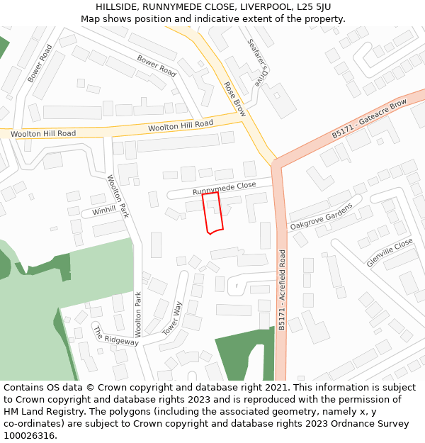HILLSIDE, RUNNYMEDE CLOSE, LIVERPOOL, L25 5JU: Location map and indicative extent of plot