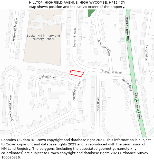 HILLTOP, HIGHFIELD AVENUE, HIGH WYCOMBE, HP12 4DY: Location map and indicative extent of plot