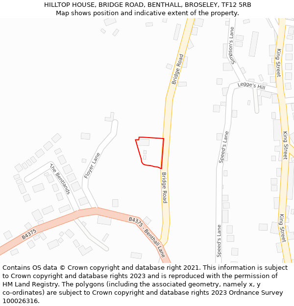 HILLTOP HOUSE, BRIDGE ROAD, BENTHALL, BROSELEY, TF12 5RB: Location map and indicative extent of plot