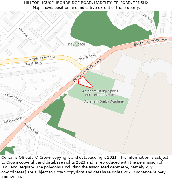 HILLTOP HOUSE, IRONBRIDGE ROAD, MADELEY, TELFORD, TF7 5HX: Location map and indicative extent of plot