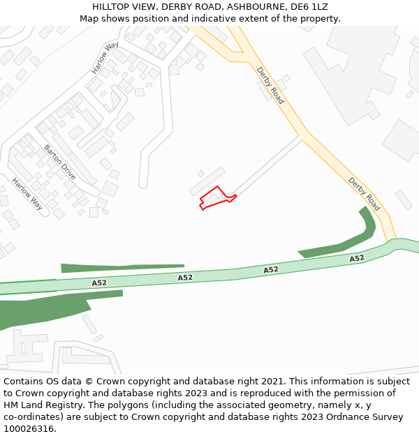 HILLTOP VIEW, DERBY ROAD, ASHBOURNE, DE6 1LZ: Location map and indicative extent of plot