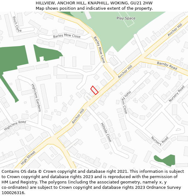 HILLVIEW, ANCHOR HILL, KNAPHILL, WOKING, GU21 2HW: Location map and indicative extent of plot