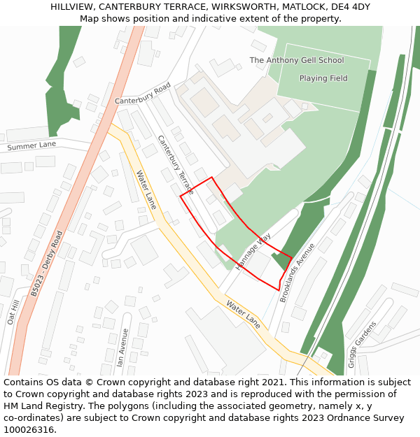 HILLVIEW, CANTERBURY TERRACE, WIRKSWORTH, MATLOCK, DE4 4DY: Location map and indicative extent of plot