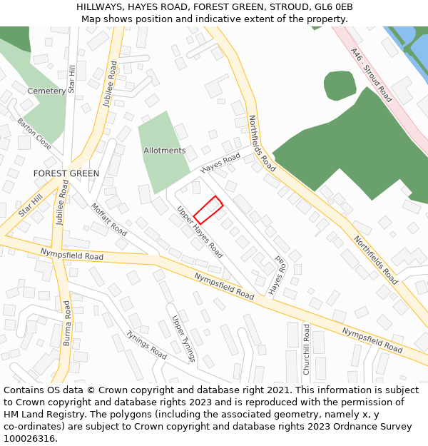 HILLWAYS, HAYES ROAD, FOREST GREEN, STROUD, GL6 0EB: Location map and indicative extent of plot