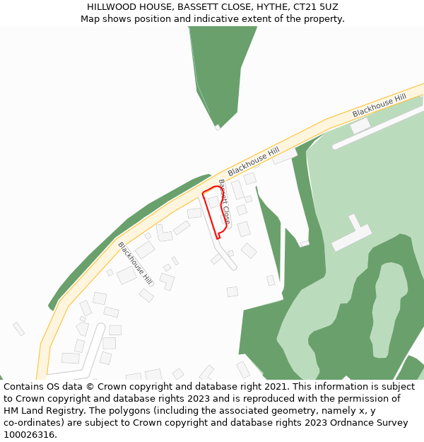 HILLWOOD HOUSE, BASSETT CLOSE, HYTHE, CT21 5UZ: Location map and indicative extent of plot