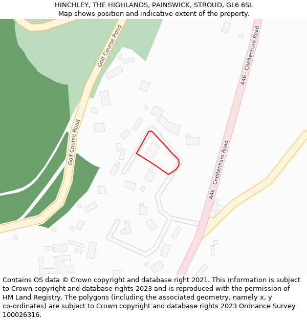 HINCHLEY, THE HIGHLANDS, PAINSWICK, STROUD, GL6 6SL: Location map and indicative extent of plot