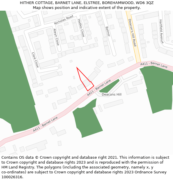 HITHER COTTAGE, BARNET LANE, ELSTREE, BOREHAMWOOD, WD6 3QZ: Location map and indicative extent of plot
