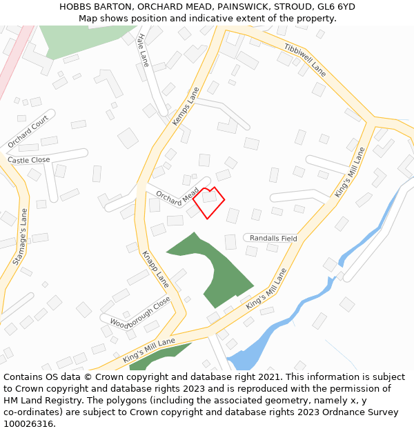 HOBBS BARTON, ORCHARD MEAD, PAINSWICK, STROUD, GL6 6YD: Location map and indicative extent of plot