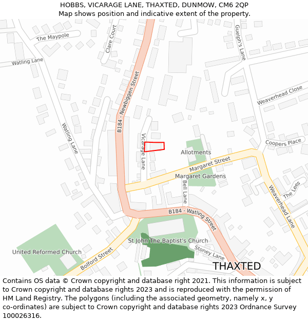 HOBBS, VICARAGE LANE, THAXTED, DUNMOW, CM6 2QP: Location map and indicative extent of plot