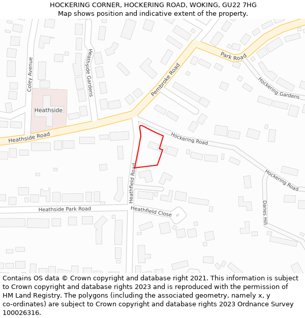 HOCKERING CORNER, HOCKERING ROAD, WOKING, GU22 7HG: Location map and indicative extent of plot