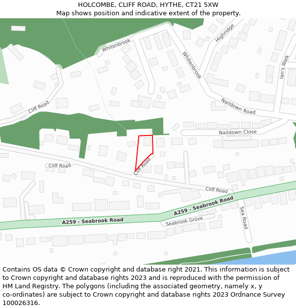 HOLCOMBE, CLIFF ROAD, HYTHE, CT21 5XW: Location map and indicative extent of plot