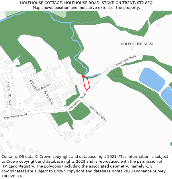 HOLEHOUSE COTTAGE, HOLEHOUSE ROAD, STOKE-ON-TRENT, ST2 8EQ: Location map and indicative extent of plot