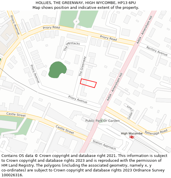 HOLLIES, THE GREENWAY, HIGH WYCOMBE, HP13 6PU: Location map and indicative extent of plot