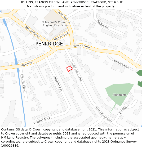 HOLLINS, FRANCIS GREEN LANE, PENKRIDGE, STAFFORD, ST19 5HF: Location map and indicative extent of plot