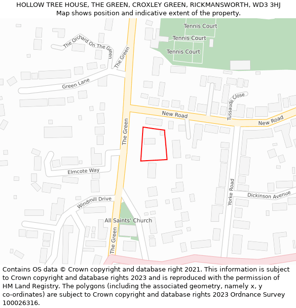 HOLLOW TREE HOUSE, THE GREEN, CROXLEY GREEN, RICKMANSWORTH, WD3 3HJ: Location map and indicative extent of plot