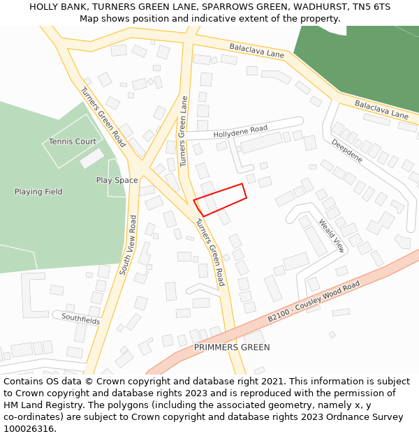 HOLLY BANK, TURNERS GREEN LANE, SPARROWS GREEN, WADHURST, TN5 6TS: Location map and indicative extent of plot