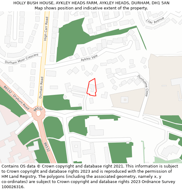 HOLLY BUSH HOUSE, AYKLEY HEADS FARM, AYKLEY HEADS, DURHAM, DH1 5AN: Location map and indicative extent of plot