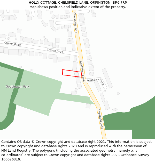 HOLLY COTTAGE, CHELSFIELD LANE, ORPINGTON, BR6 7RP: Location map and indicative extent of plot