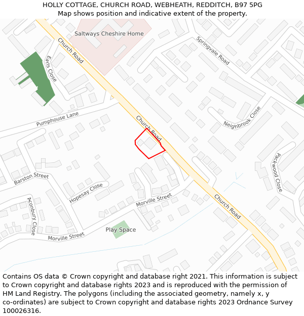 HOLLY COTTAGE, CHURCH ROAD, WEBHEATH, REDDITCH, B97 5PG: Location map and indicative extent of plot