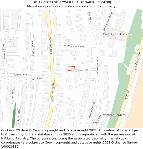 HOLLY COTTAGE, TOWER HILL, PENARTH, CF64 3BJ: Location map and indicative extent of plot