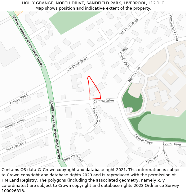 HOLLY GRANGE, NORTH DRIVE, SANDFIELD PARK, LIVERPOOL, L12 1LG: Location map and indicative extent of plot
