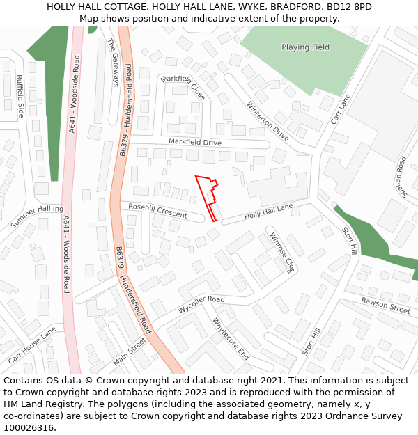HOLLY HALL COTTAGE, HOLLY HALL LANE, WYKE, BRADFORD, BD12 8PD: Location map and indicative extent of plot