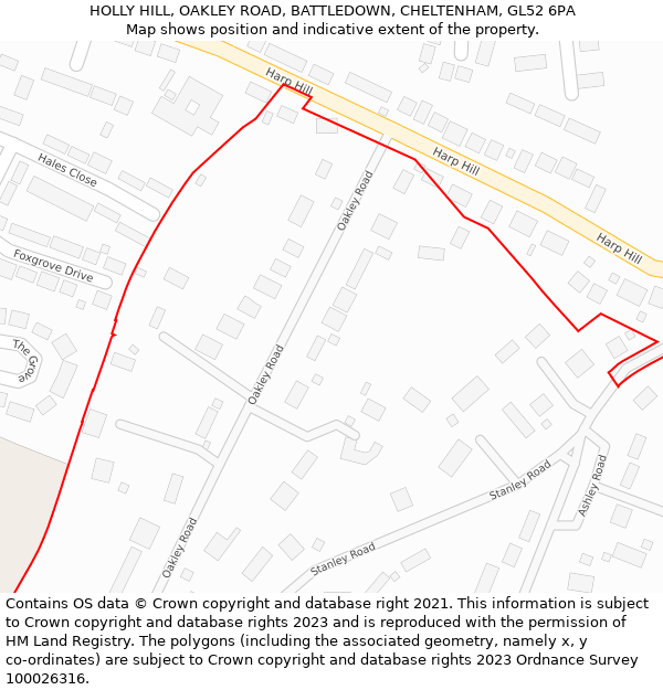 HOLLY HILL, OAKLEY ROAD, BATTLEDOWN, CHELTENHAM, GL52 6PA: Location map and indicative extent of plot