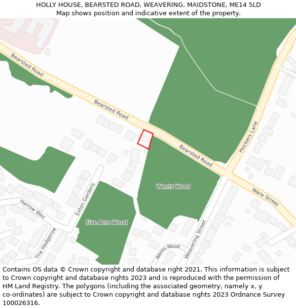 HOLLY HOUSE, BEARSTED ROAD, WEAVERING, MAIDSTONE, ME14 5LD: Location map and indicative extent of plot