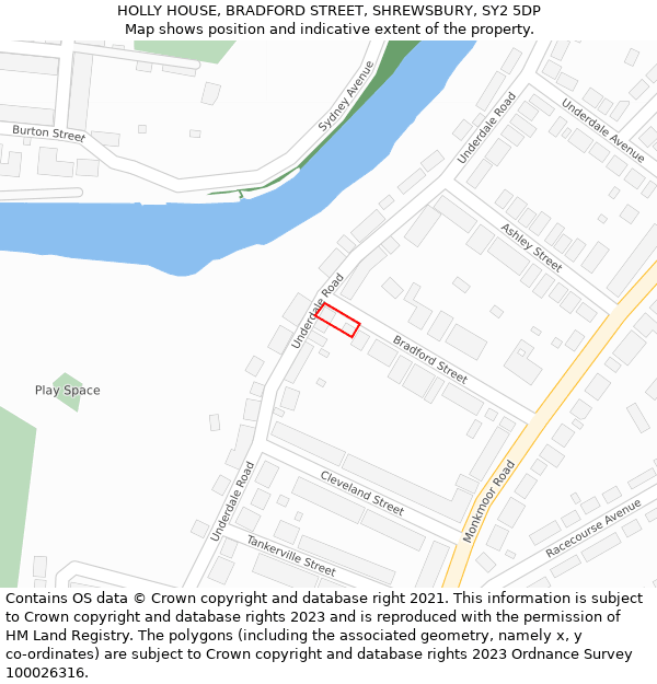 HOLLY HOUSE, BRADFORD STREET, SHREWSBURY, SY2 5DP: Location map and indicative extent of plot