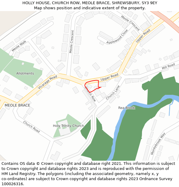 HOLLY HOUSE, CHURCH ROW, MEOLE BRACE, SHREWSBURY, SY3 9EY: Location map and indicative extent of plot