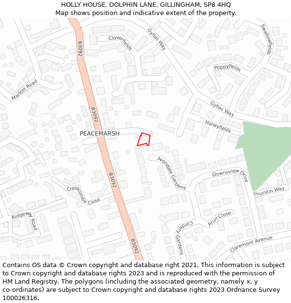 HOLLY HOUSE, DOLPHIN LANE, GILLINGHAM, SP8 4HQ: Location map and indicative extent of plot